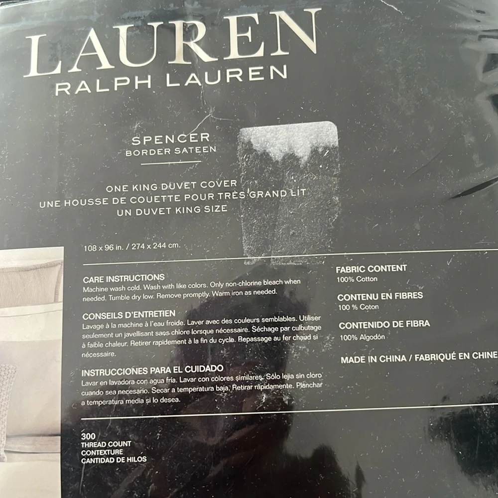 Lauren Ralph Lauren Spencer Sateen Border White Sage King Duvet Cover, NWT $420